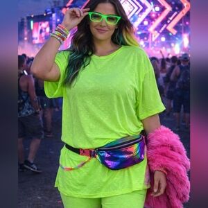 NWT 2 Fly Neon Green- Yellow T-Shirt Size L/XL